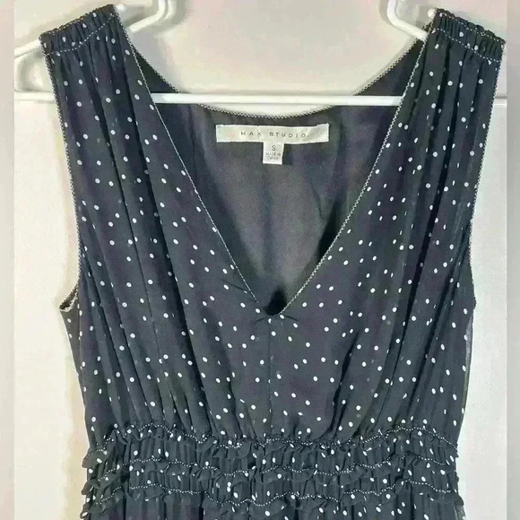 Max Studio Sheer Sleeveless V-Neck Black With White Polka Dots Dress Size Small - Picture 6 of 16